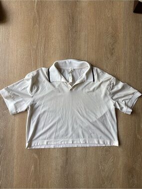Women's Lululemon White Polo Crop Top with Contrast Trim